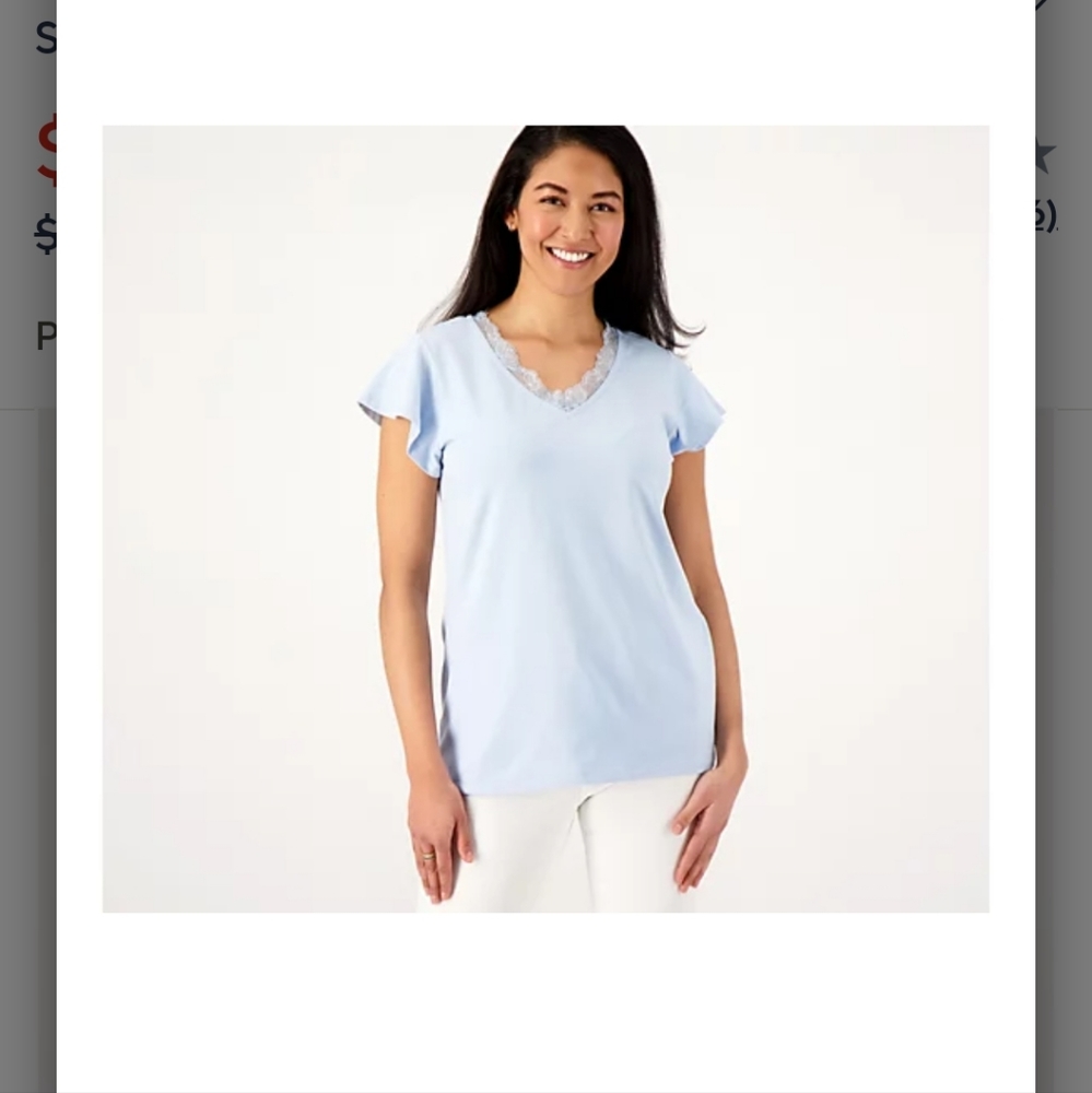 Denim & Co. Favorite Jersey V-neck Flutter Sleeve Top w/ Lace Trim Pale Blue 3X